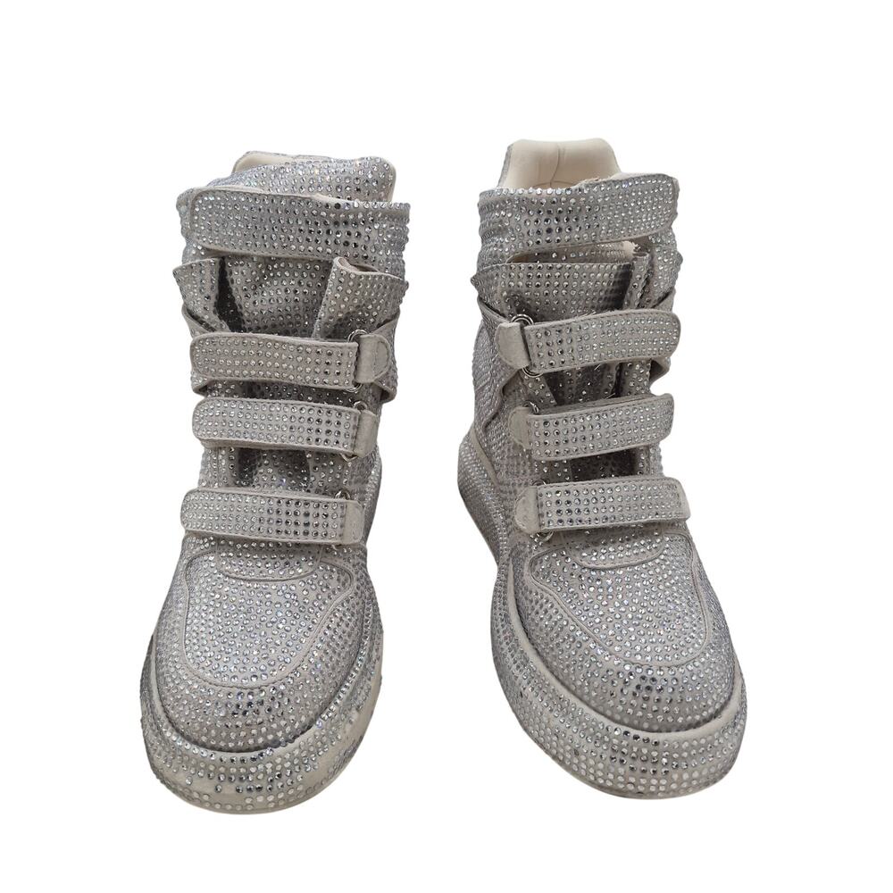 ZIGI Raelynn crystal-embellished wedge booties sneaker wedge heel silver SIZE 9